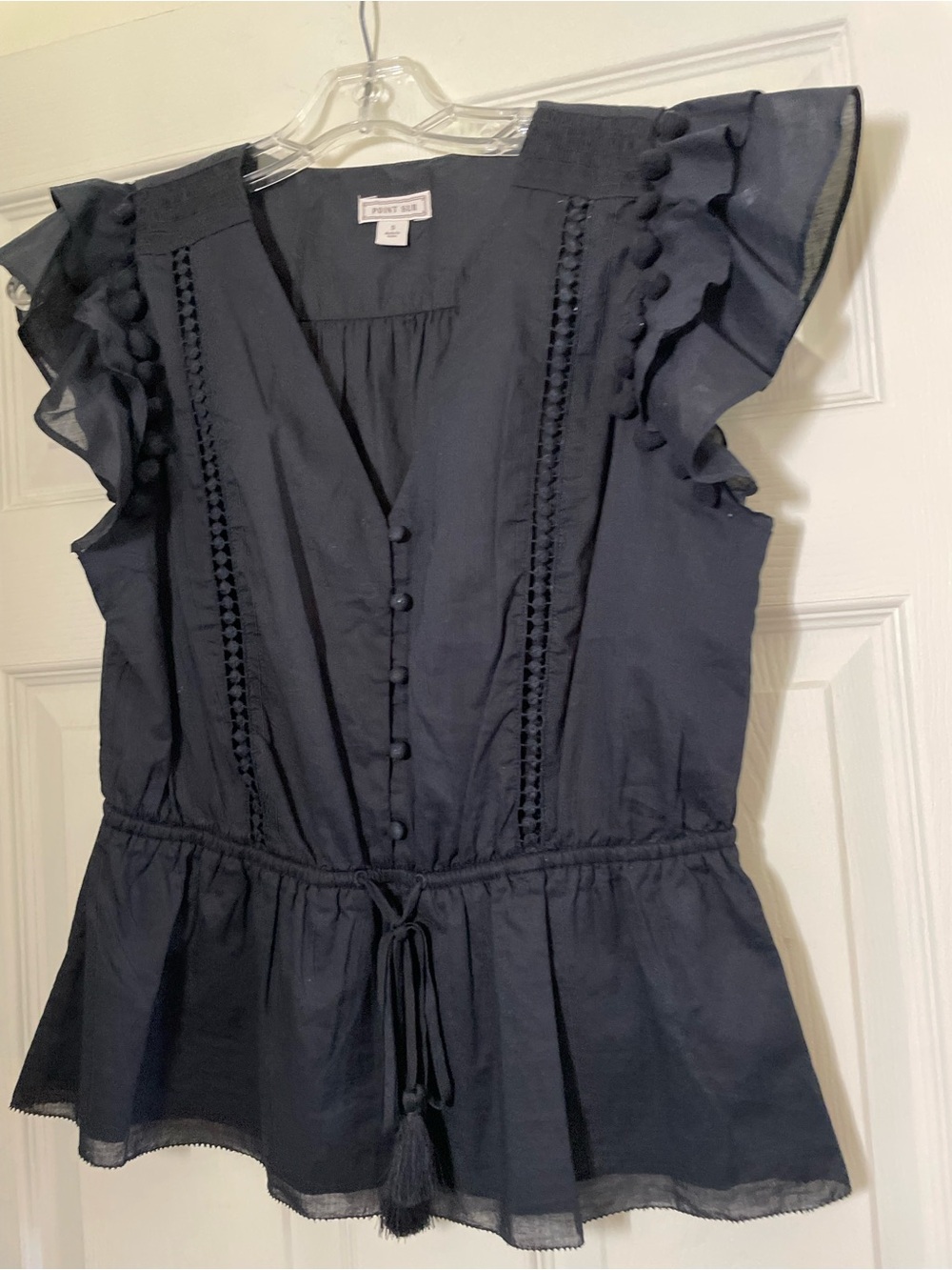 J Crew Point Sur flutter sleeve peplum Black top size S
